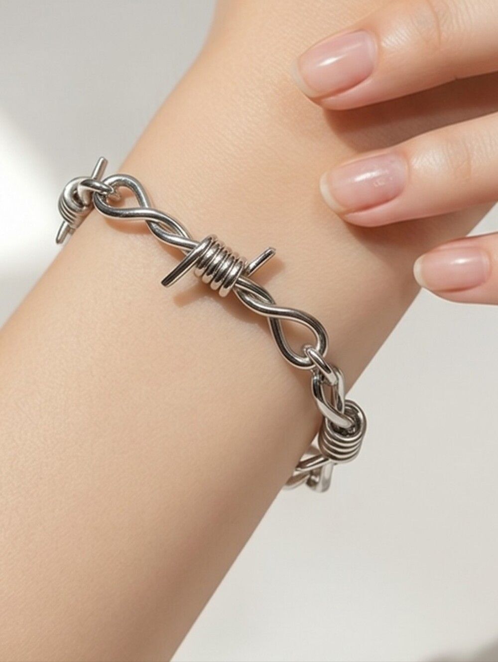 Barbed Wire Bracelet Stainless Steel Silver Thorn Chain Adjustable Edgy Punk Alt